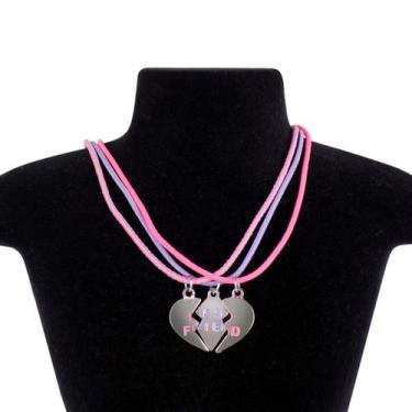 Imagem de kit 3 colares best friend amizade amigas + pingente coração presente m