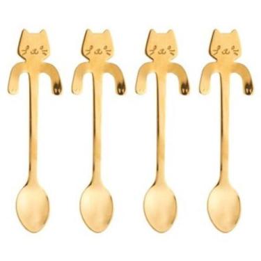 Imagem de Conjunto 4 Colheres Aço Inox Chá Gatinho Dourado Bon Gourmet