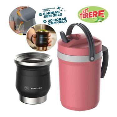 Imagem de Cuia Térmica Inox Preto 250ml + Jarra 2,5L Rosa Fliptop Suco - TERMOLA