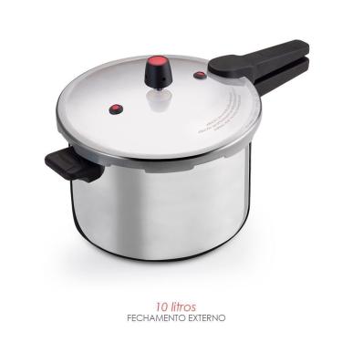 Imagem de Panela de Pressão 10L com Fechamento Externo Aço Inox Revestimento Antiaderente Cinza
