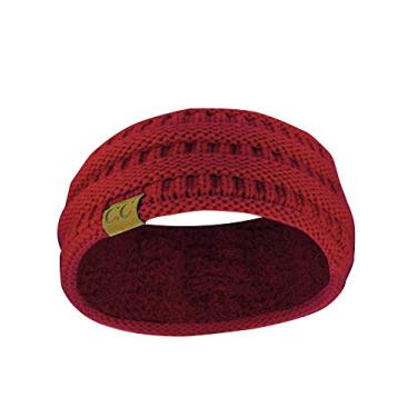 Imagem de C.C Faixa de cabeça aquecedora de orelha forrada felpuda de tricô macio e elástico para inverno, Burgundy Ribbed, One Size