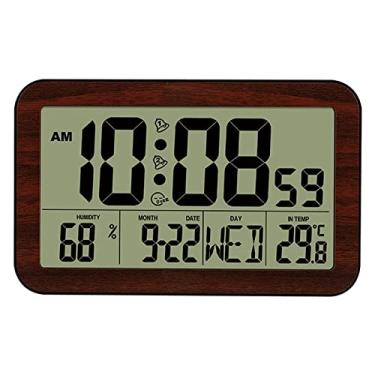 Imagem de gazechimp Relógio Despertador Digital Eletrônico Bateria com Calendário Temperatura Relógio de Parede para, Escuro