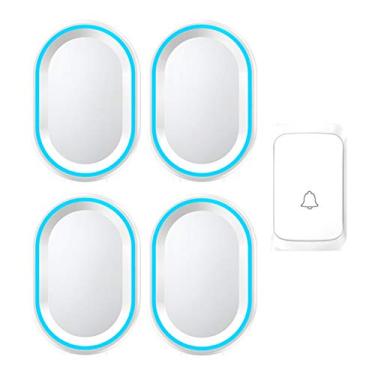 Imagem de HIOD Campainha sem fio 58 sinos UE/EUA/Reino Unido Plugue de porta à prova d'água autoalimentado sino de anel de LED inteligente, branco