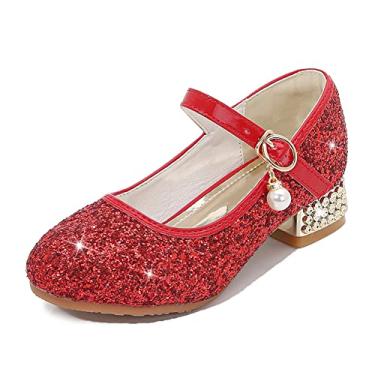 Imagem de Huicai Sapatos Sociais de Salto baixo para Meninas Mary Jane Sapatos de festa de Casamento com glitter Damas de honra saltos de Princesa