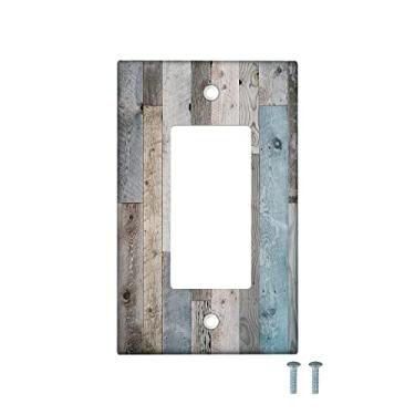 Imagem de Farmhouse Capa de parede para interruptor de luz decorativo rústico de madeira para 1 aparelho, capa de tomada elétrica vintage, acessórios e decoração de cozinha