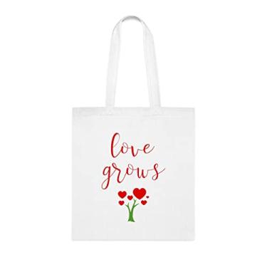 Imagem de Sacola Love Grows, presente Love Grows, bolsa de ombro Love Grows, bolsas reutilizáveis de amor cresce, ideia de presente de cesta de Natal de aniversário, presente para ela, presente para ele, bolsa feminina, Branco