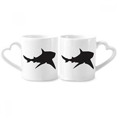 Imagem de Conjunto de canecas de porcelana Ocean Black Shark Biology Fish Couple Ceramic Lover Cup Heart Handle