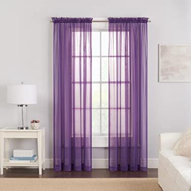 Imagem de PAIRS TO GO Victoria Voile Cortina de janela moderna transparente com bolso para varão para sala de estar (2 painéis), 150 x 160 cm, roxo