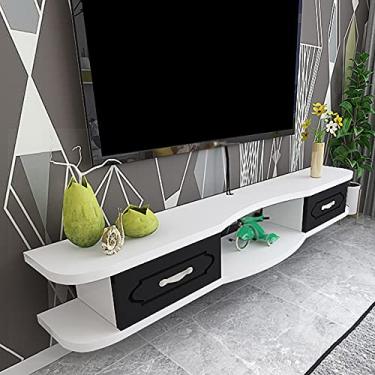 Imagem de Gabinete flutuante para TV, design de furo de fio, armário de TV montado na parede com 2 gavetas, para decodificador e projetor de controle remoto console de jogos/preto/120 cm