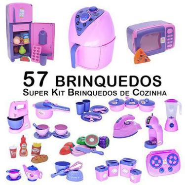 Imagem de Kit Infantil Comida Geladeira Fogão Microondas Ferro 57P - Zuca Toys