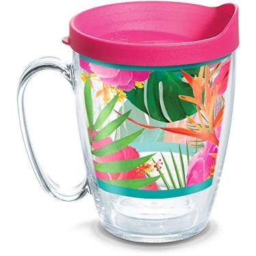 Imagem de Tervis Foto de hibisco tropical feita nos EUA, copo de viagem com isolamento de parede dupla, mantém as bebidas frias e quentes, caneca de 473 ml com alça, transparente
