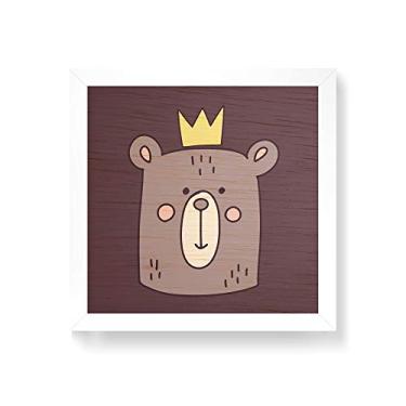 Imagem de Arte Maníacos Quadro decorativo com moldura caixa branca em Madeira - Urso Rei - 30x30cm