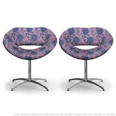 Imagem de Kit 2 Cadeiras Beijo Floral Lilás E Rosa Poltrona Decorativa Com Base