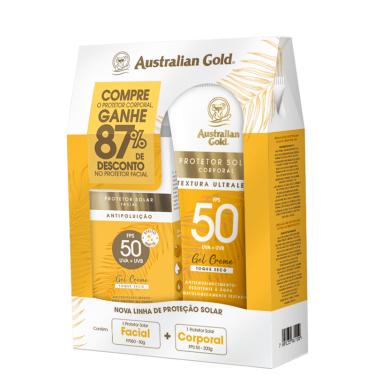 Imagem de Kit Australian Gold Proteção FPS 50 Protetor Solar Corpo 200G + Facial 50G Fps50 
