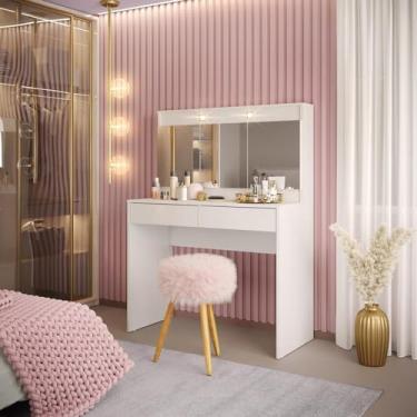 Imagem de Penteadeira Camarim 3 portas com espelho e 2 gavetas Nina Branco Dj Móveis
