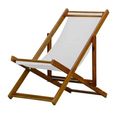 Imagem de Espreguiçadeira Preguiçosa Dobrável sem Braço Envernizada Tecido Branco Branco