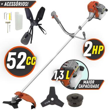 Imagem de Cortador de Grama Á Gasolina Tekna RL520ACG2 2T 52cc 2HP Roçadeira Profissional Com Lâmina de Corte 3 Pontas e Carretel Nylon
