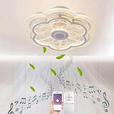 Imagem de Ventilador de teto com luz LED Bluetooth Alto-falante Ventilador de música Lâmpada de teto Ultra-silencioso Ventilador invisível Luz moderna Quarto Ventilador regulável com controle remoto L
