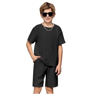 Imagem de Arshiner Camiseta de ombro caído e shorts de cintura com cordão e colar de corrente, roupas casuais de verão (5 a 12 anos), Preto, 8
