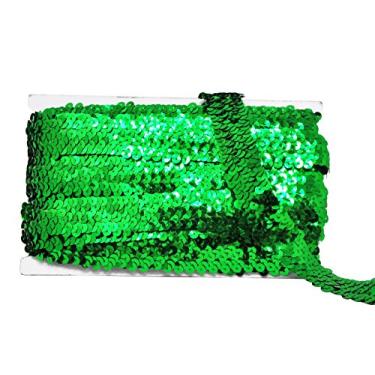 Imagem de Mandala Crafts Acabamento de fita elástica de lantejoulas - Acabamento elástico de lantejoulas verdes de 2,5 cm para costura - Faixa de lantejoulas elásticas metálicas de 10 metros de tecido