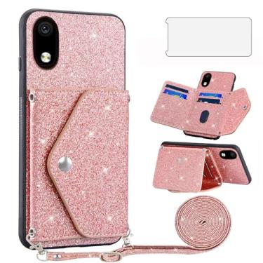 Imagem de Asuwish Capa de telefone para ZTE Avid 579 Z5156CC Capa carteira com protetor de tela de vidro temperado e alça transversal cordão Bling Glitter suporte para cartão de crédito celular ZTE Blade A3
