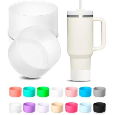 Imagem de KTKUDY Bota de silicone de 2 peças para Stanley Boot Quencher Tumbler 850 g 1,134 g e IceFlow 590 ml e destinado a garrafa de água Hydro Flask 340-680 g - Acessórios de fundo de copo de proteção para