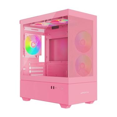 Imagem de Apevia Phantom-MESH-PK Phantom Micro-ATX capa de malha de câmara dupla para jogos para PC com ventoinhas ARGB 5X 120 mm, 366 modos RGB, painel frontal de desempenho de fluxo de ar de malha, suporte de
