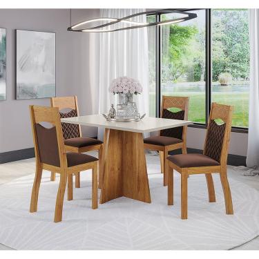 Imagem de Mesa de Jantar Retangular Rabanne Com 4 Cadeiras Pietra Cobre/Blonde/V.bombom - Casa Giulia