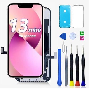 Imagem de Allfixparts Para substituição de tela LCD para iPhone 13 Mini (A2481, A2626, A2629, A2630, A2628) Tela sensível ao toque de 5,4 polegadas, montagem de moldura digitalizadora com kit de reparo
