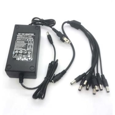 Imagem de Adaptador de fonte de alimentação CC 12V 5A + 8 cabos de alimentação divididos para câmera de segurança CCTV DVR/NVR/HVR (analógico, AHD, IP), plugue de fita de LED RGB 5,5 mm x 2,1 mm compatível com