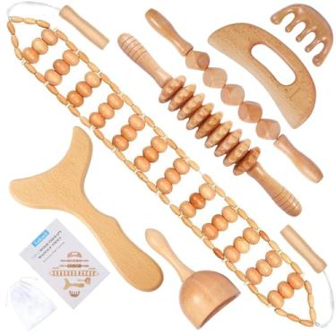 Imagem de Xokocli Ferramentas de massagem terapêutica de madeira 7 em 1 massageador de drenagem linfática para alívio de dores musculares | Kit de ferramentas de escultura corporal para anticelulite, modelagem