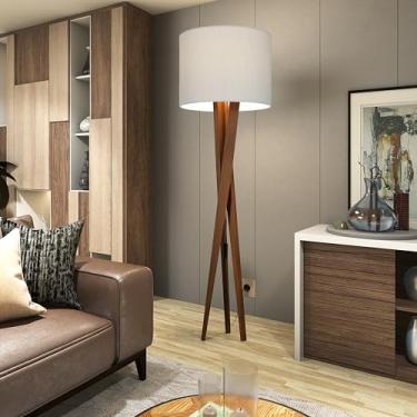 Imagem de Luminaria Chão Pes De Madeira Abajur Tripe Madeira Retrô Luxo Cúpula Moderno