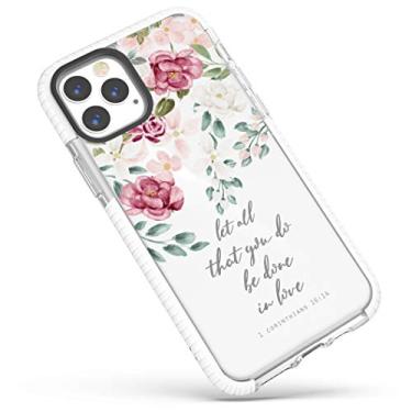 Imagem de Capa para iPhone 12 Pro Max, rosas vermelhas e rosas inspiradoras escrituras versículos bíblicos citações cristãs Corinthians 16:14 capa protetora macia com design transparente para meninas e mulheres