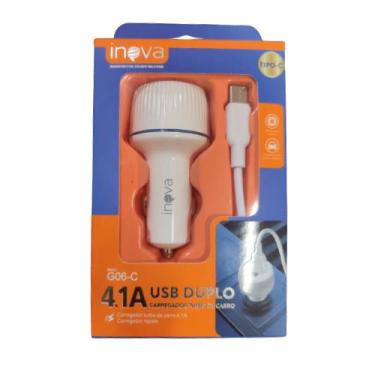 Imagem de Carregador Veicular Turbo 2 Usb 4.1A com Cabo Tipo C INOVA G06-C