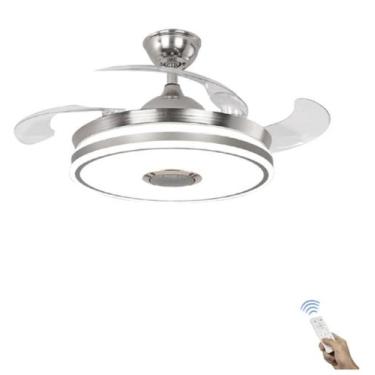 Imagem de Ventilador Teto Retrátil Led Controle Remoto e Som Bluetooth Prata - R