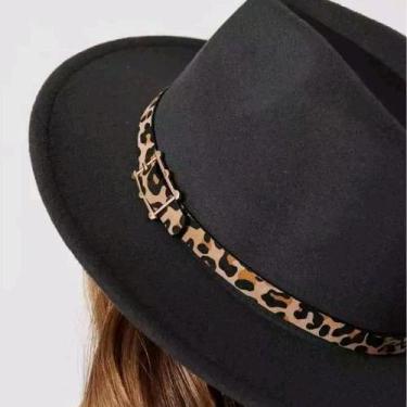 Imagem de Chapéu Fedora Preto de Feltro com Cinta Faixa de Oncinha - Rei Look