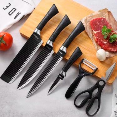 Imagem de Kit Faca Churrasco Faqueiro 6 Pçs Inox Antiaderente - RELET