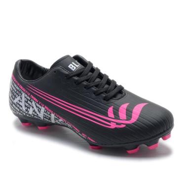 Imagem de Chuteira Campo Preto Pink Cano Baixo Blank 38 ao 44 com Solado Costura