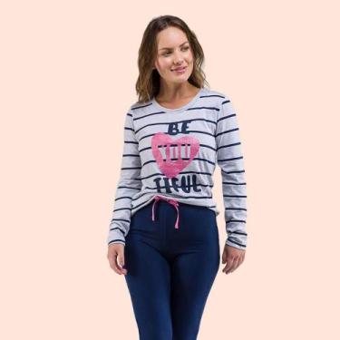 Imagem de Pijama Longo Listrado Cotton Bella Notte 1001539 Calça Legging - Bela 