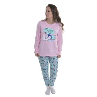 Imagem de Pijama de Inverno Feminino Dengoso Victory, G, Rosa com verde