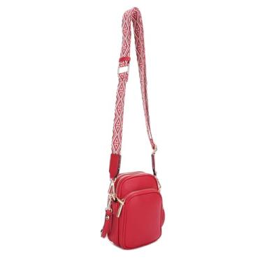Imagem de Mali+Lili Bolsa tiracolo pequena para mulheres, bolsa de ombro com compartimento triplo com alça dupla, Vermelho/Tri