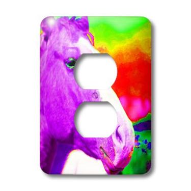Imagem de 3dRose LLC lsp_79633_6 Um cavalo feito em roxo neon para crianças com fundo neon tampa de tomada 2 plugues