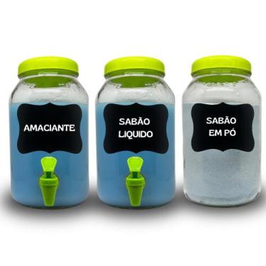 Imagem de Kit Para Lavanderia, Pote para Sabão em Pó, Sabão Liquido e Amaciante 