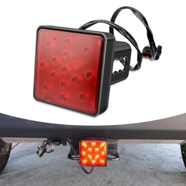 Imagem de getfay Tampa de engate de reboque de lente vermelha de 15 LEDs, luz de freio quadrada de início instantâneo alto brilho à prova d'água, baioneta, ajuste universal, receptor de 5 cm, acessórios