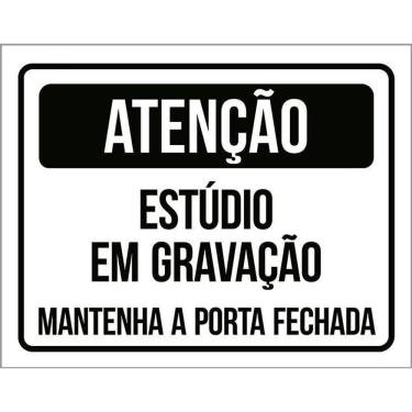 Imagem de Kit 3 Placas Atenção Estúdio Gravação Manter Porta Fechada