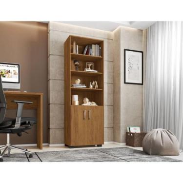 Imagem de Estante Livreiro 5 Prateleiras Cor Freijó E Portas Pequenas - Móveis L