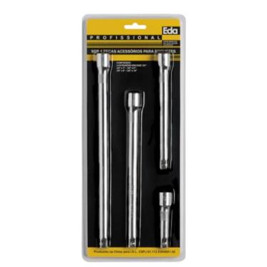 Imagem de Level Black Extensão Para Soquetes 3/8' Cromo Vanádio Jogo Com 4 Peças 3' A 10' Eda