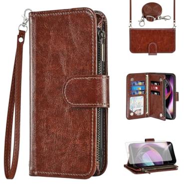 Imagem de Asuwish Capa de celular para Motorola Moto G 5G 2022 carteira com protetor de tela, alça transversal, fecho de correr, porta-cartões de crédito, suporte para MotoG G5G 2022 XT2213-3 XT2213-2,