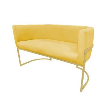 Imagem de Namoradeira Luana Suede Amarelo  Base Metálica Dourada - Belliv Decor