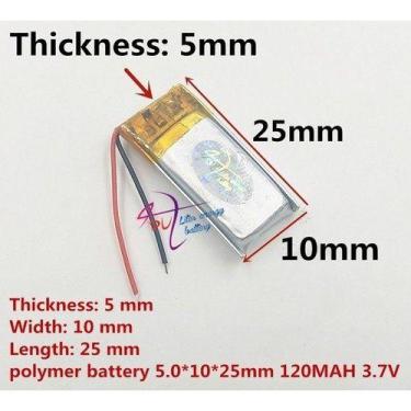 Imagem de Bateria 501025 3,7v 120 Mah 5mm X 10mm X 25mm  C/2 Fios - KMIG